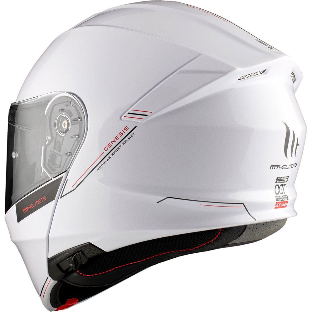 MT Genesis SV Solid A0 Flip-Up Helmet Gloss Pearl White (Image 3) - ThrottleChimp