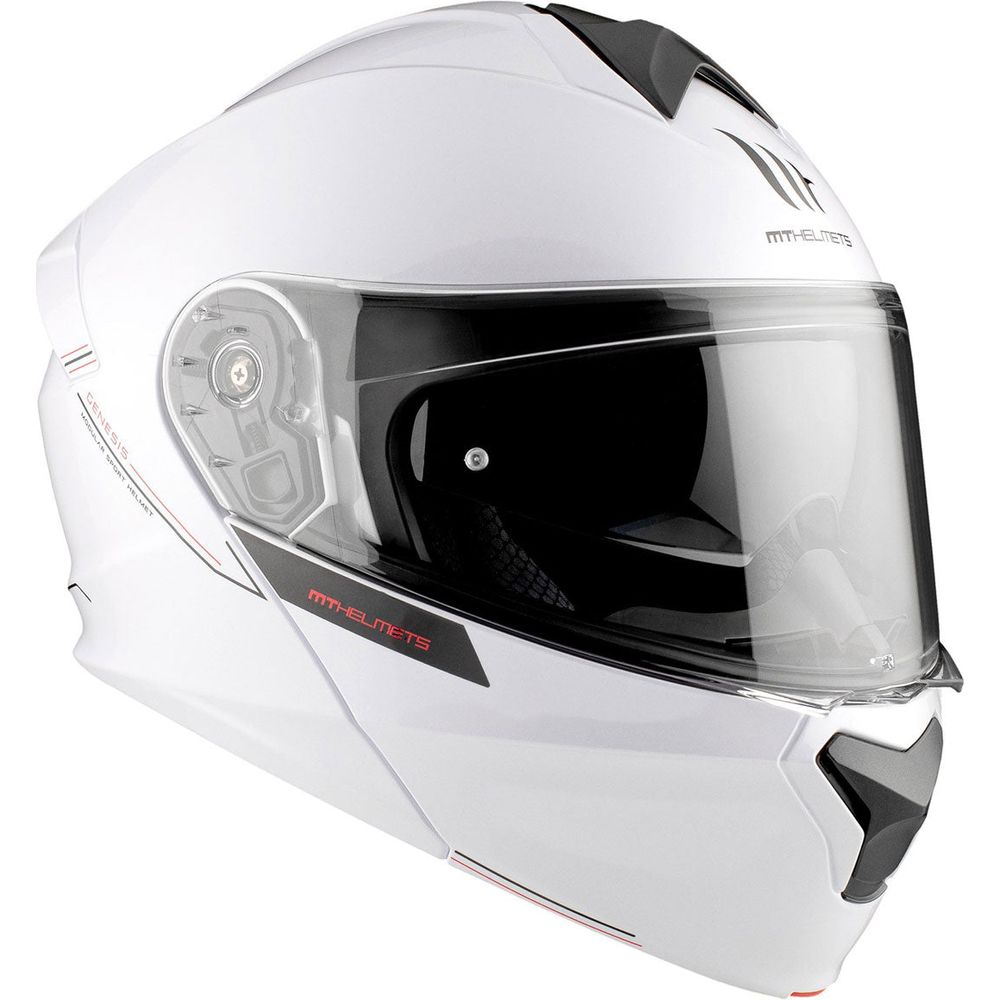 MT Genesis SV Solid A0 Flip-Up Helmet Gloss Pearl White (Image 6) - ThrottleChimp