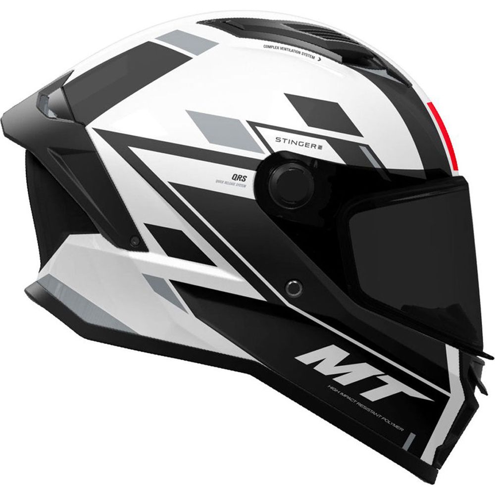 MT Stinger 2 Zivze A2 Full Face Helmet Gloss Black / White (Image 3) - ThrottleChimp