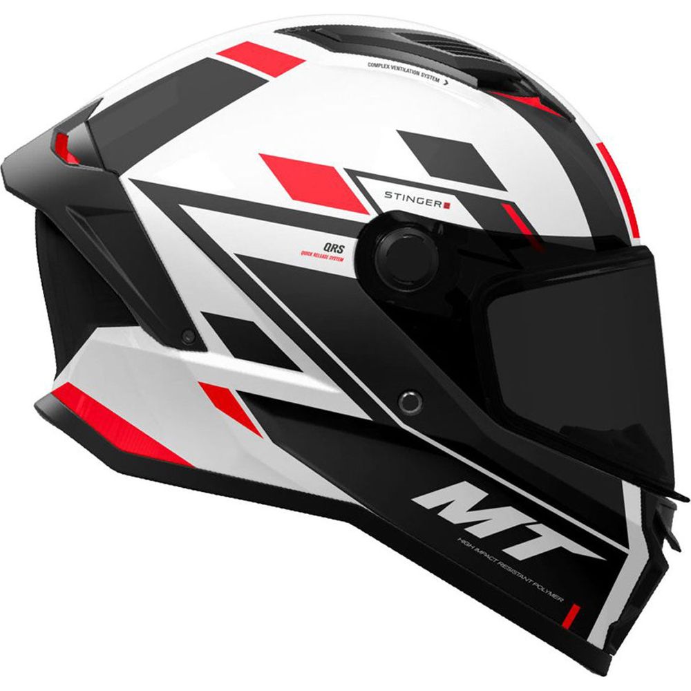 MT Stinger 2 Zivze A5 Full Face Helmet Gloss Black / White / Red FREE 1 YEAR Returns, FREE UK Delivery | ThrottleChimp