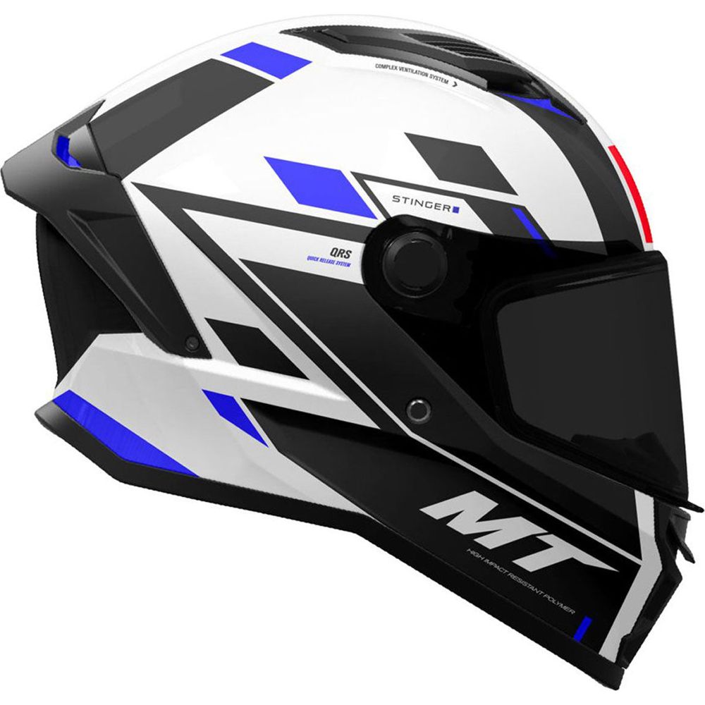 MT Stinger 2 Zivze A7 Full Face Helmet Gloss Black / White / Blue (Image 3) - ThrottleChimp