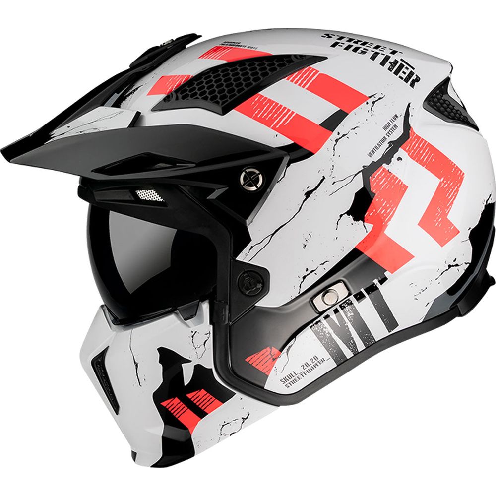 MT Streetfighter Skull A0 Adventure Helmet Gloss Pearl White FREE 1 YEAR Returns, FREE UK Delivery | ThrottleChimp