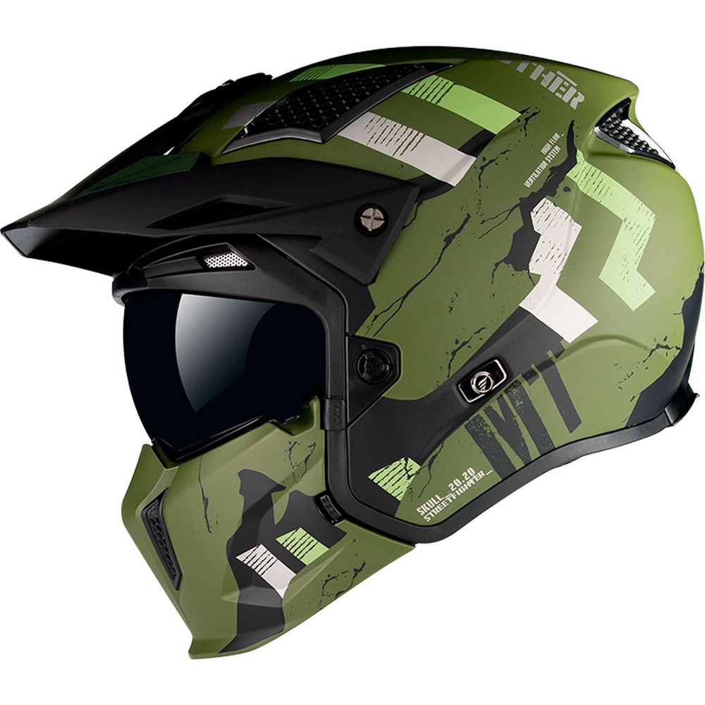 MT Streetfighter Skull A16 Adventure Helmet Matt Green FREE 1 YEAR Returns, FREE UK Delivery | ThrottleChimp