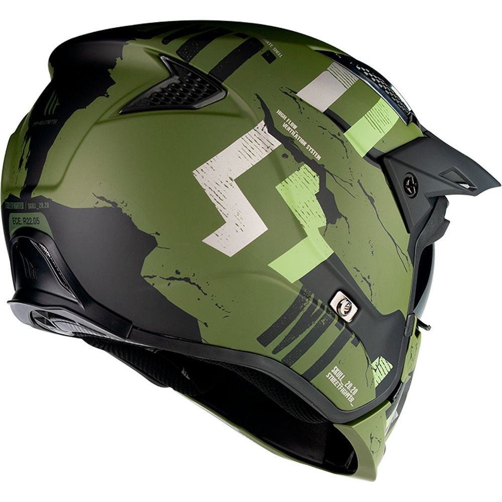 MT Streetfighter Skull A16 Adventure Helmet Matt Green (Image 3) - ThrottleChimp