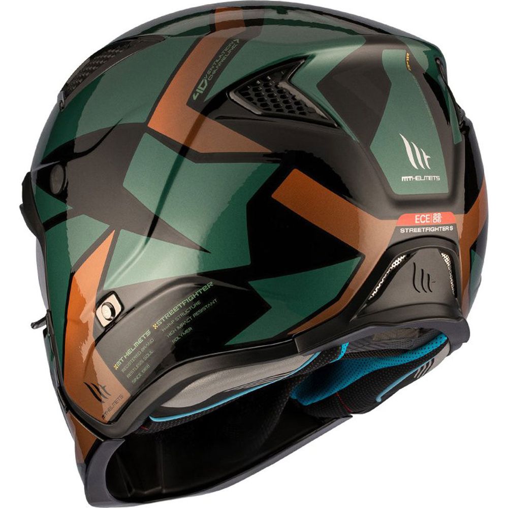 MT Streetfighter SV S P1R A9 Adventure Helmet Matt Black / Green / Gold (Image 4) - ThrottleChimp