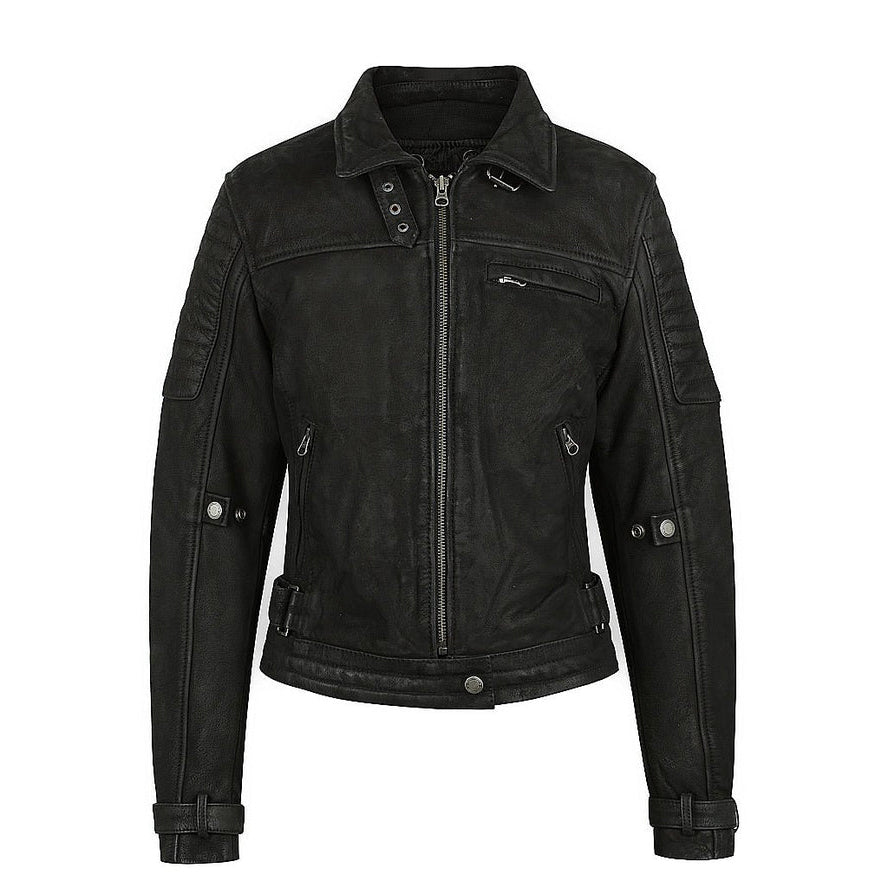 Black Arrow Night Hawk Ladies Leather Jacket Black - ThrottleChimp