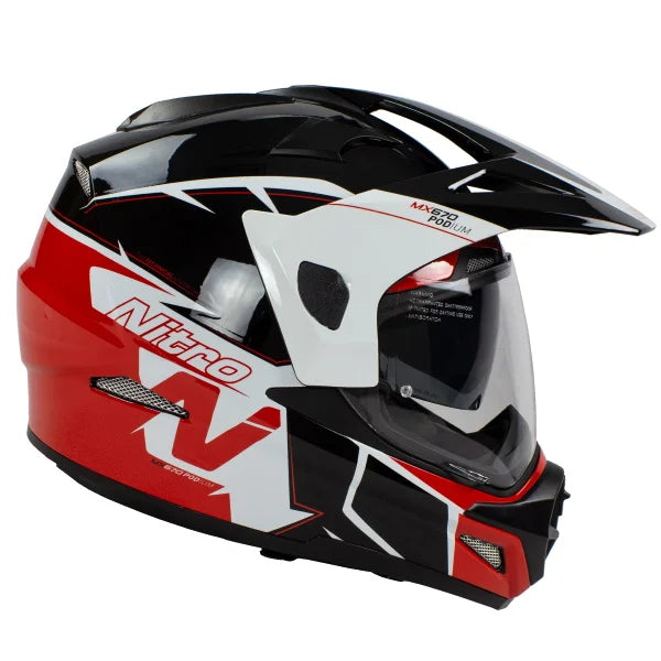 Nitro MX670 DVS Podium Pinlock Ready Adventure Helmet White / Black / Red (Image 4) - ThrottleChimp