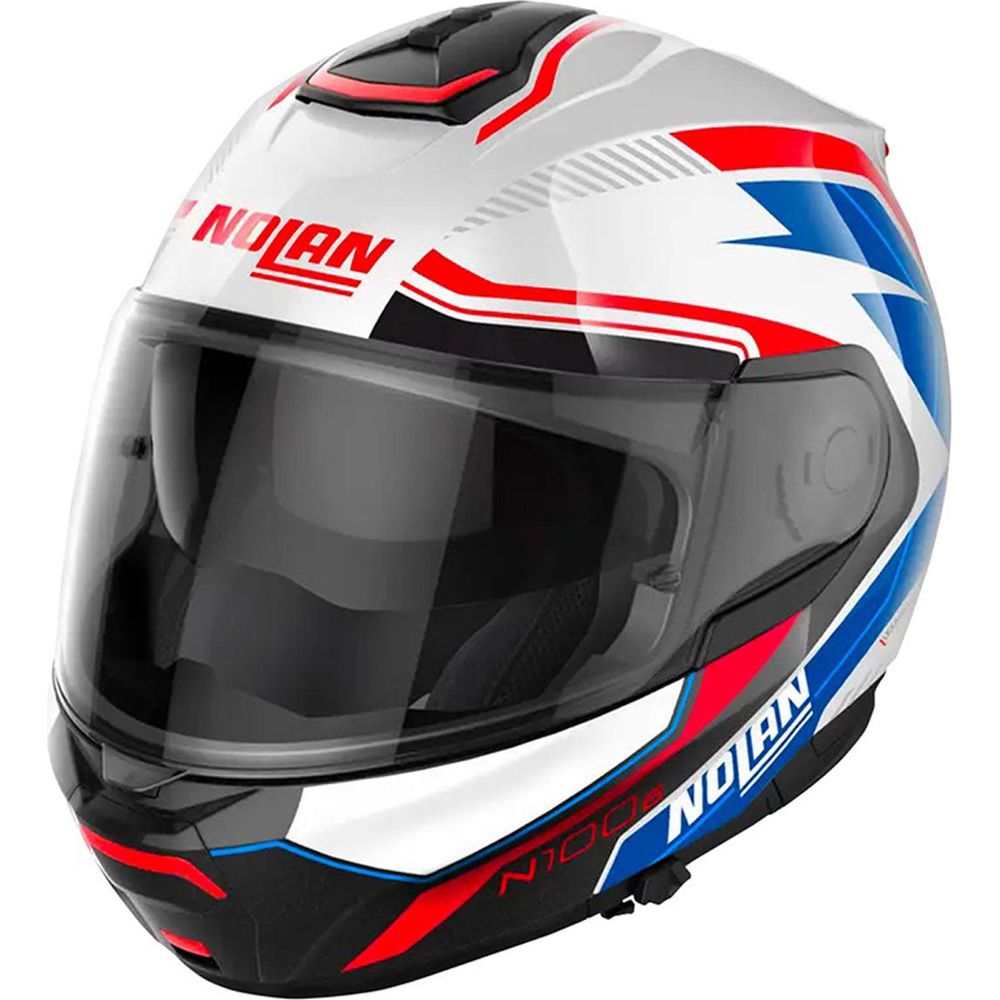 Nolan N100-6 Surveyor N-Com Modular Flip-Up Helmet Metal White / Blue / Red - ThrottleChimp