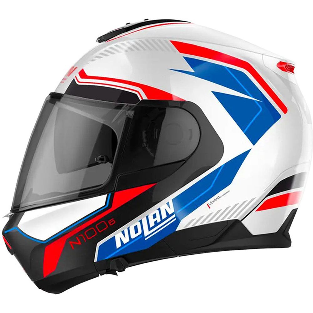 Nolan N100-6 Surveyor N-Com Modular Flip-Up Helmet Metal White / Blue / Red (Image 4) - ThrottleChimp