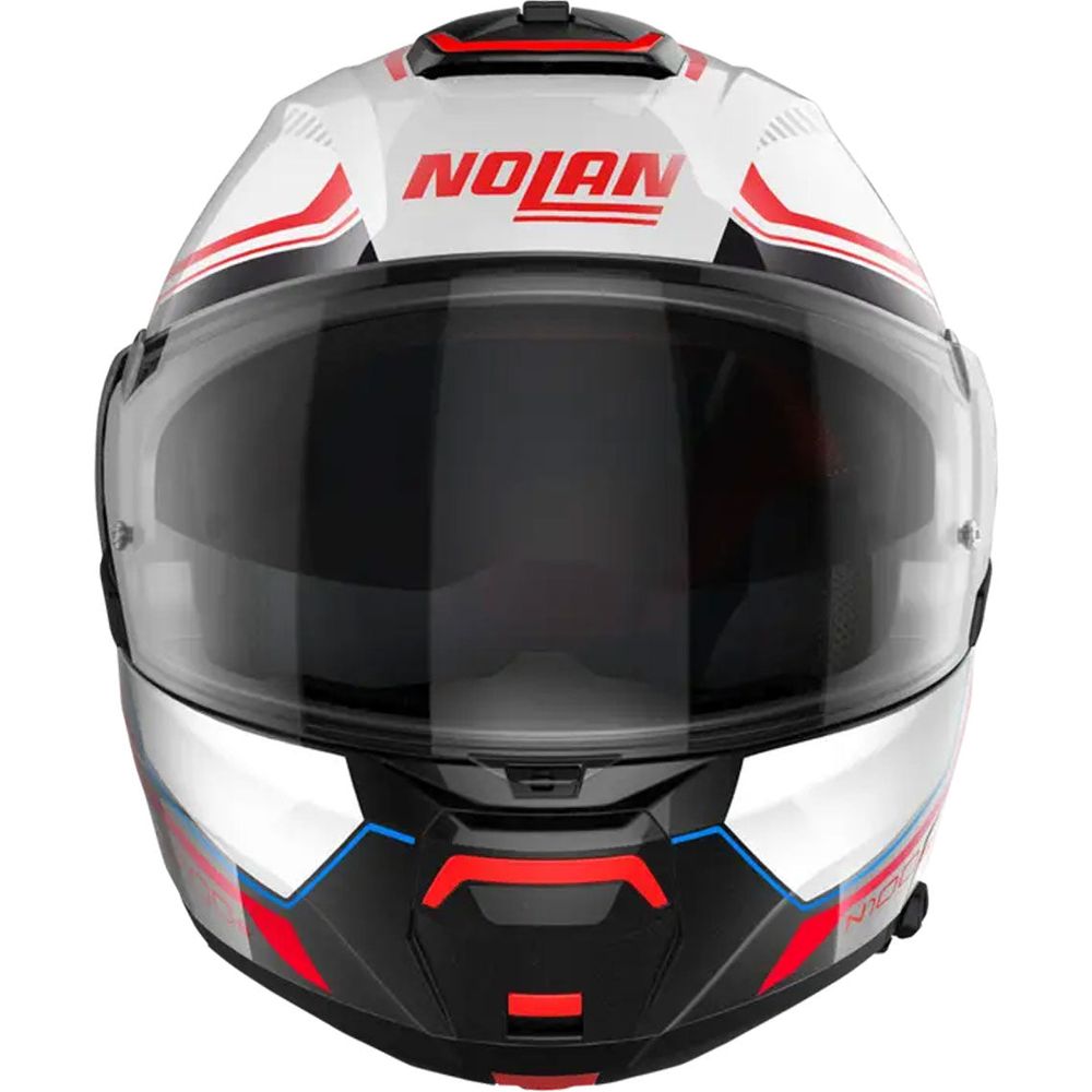 Nolan N100-6 Surveyor N-Com Modular Flip-Up Helmet Metal White / Blue / Red (Image 3) - ThrottleChimp