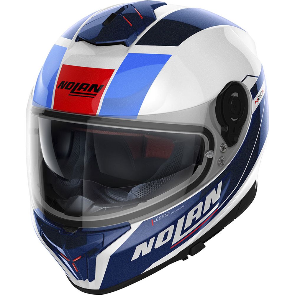 Nolan N80-8 Mandrake N-Com Full Face Helmet Metal White / Blue / Red - ThrottleChimp