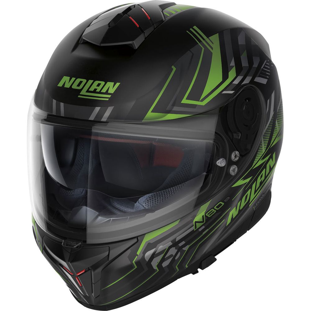 Nolan N80-8 Turbolence N-Com Full Face Helmet Flat Black / Green - ThrottleChimp