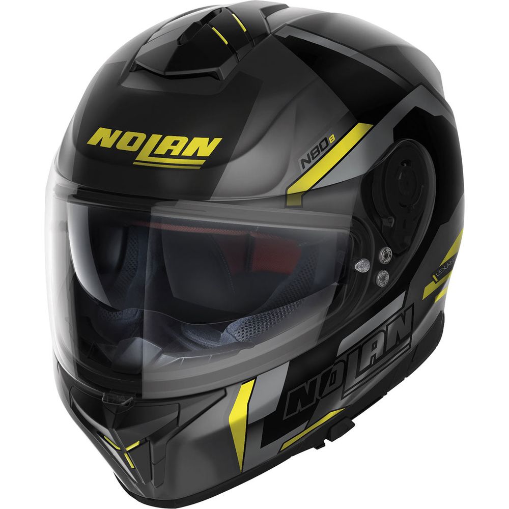 Nolan N80-8 Wanted N-Com Full Face Helmet Flat Lava / Fluo Yellow FREE 1 YEAR Returns, FREE UK Delivery | ThrottleChimp