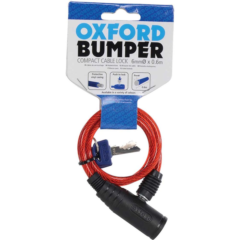 Oxford Bumper Cable Lock Red - 600 mm x 6 mm FREE 1 YEAR Returns, FREE UK Delivery | ThrottleChimp