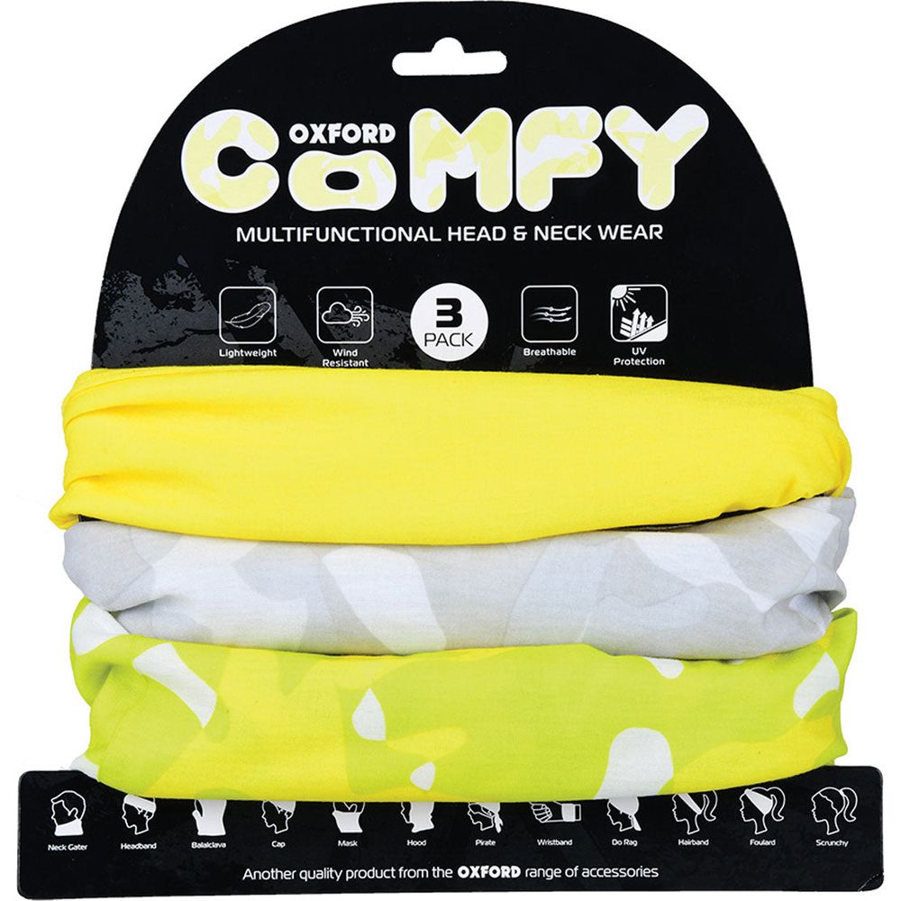 Oxford Comfy Multifunctional Head & Neckwear Havoc Fluo Yellow - Pack Of 3 - ThrottleChimp