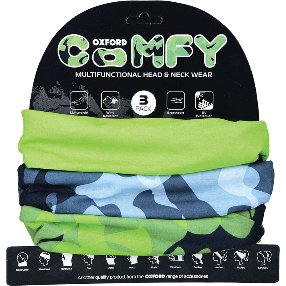 Oxford Comfy Multifunctional Head & Neckwear Havoc Green - Pack Of 3 - ThrottleChimp