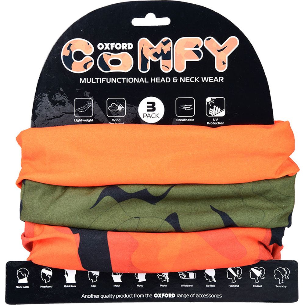 Oxford Comfy Multifunctional Head & Neckwear Havoc Orange - Pack Of 3 - ThrottleChimp