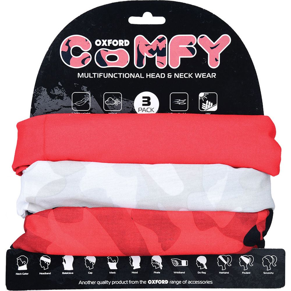 Oxford Comfy Multifunctional Head & Neckwear Havoc Red - Pack Of 3 - ThrottleChimp