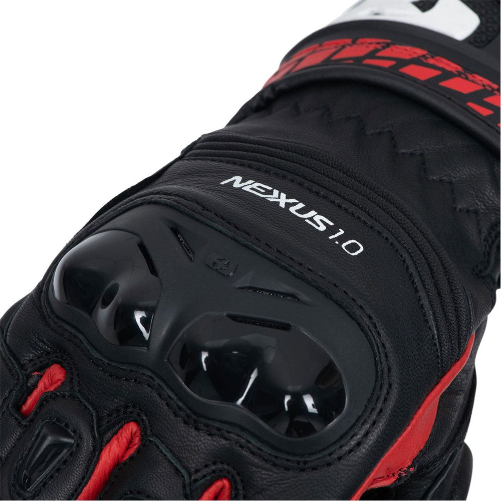 Oxford Nexus Leather Gloves Black / White / Red (Image 5) - ThrottleChimp