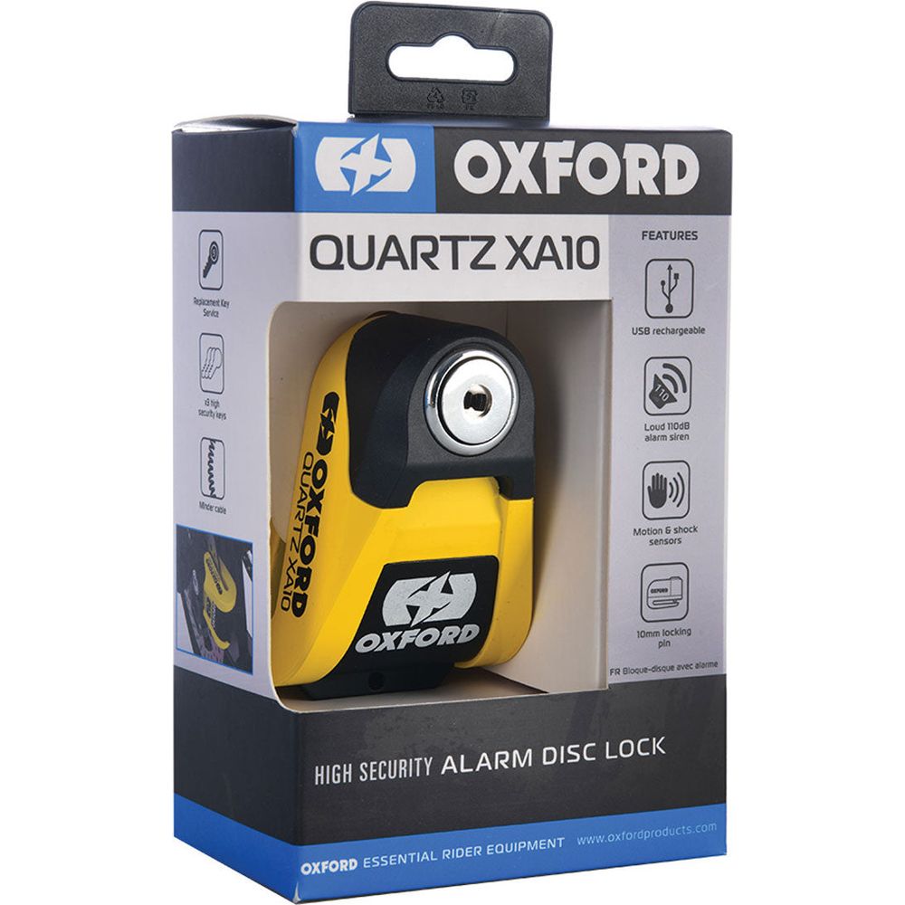 Oxford Quartz XA10 Alarm Disc Lock Yellow / Black FREE 1 YEAR Returns, FREE UK Delivery | ThrottleChimp