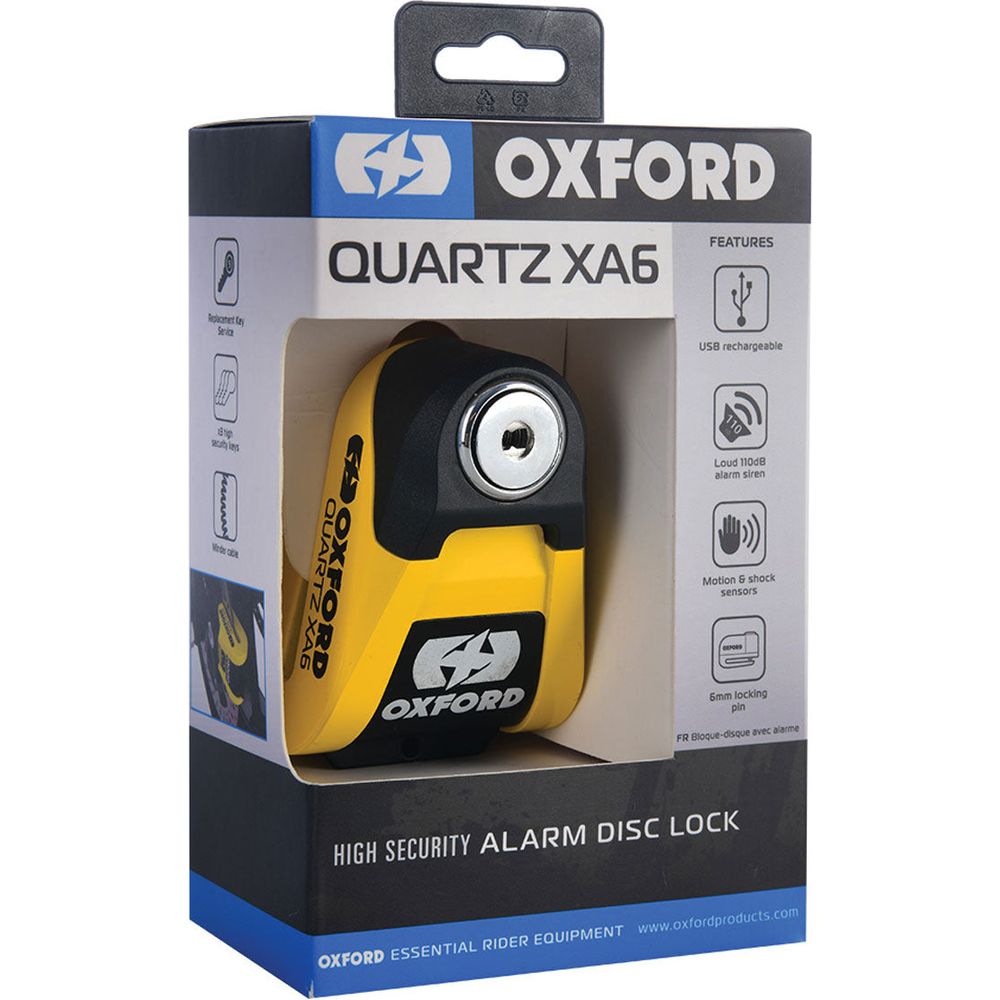 Oxford Quartz XA6 Alarm Disc Lock Yellow / Black (Image 2) - ThrottleChimp