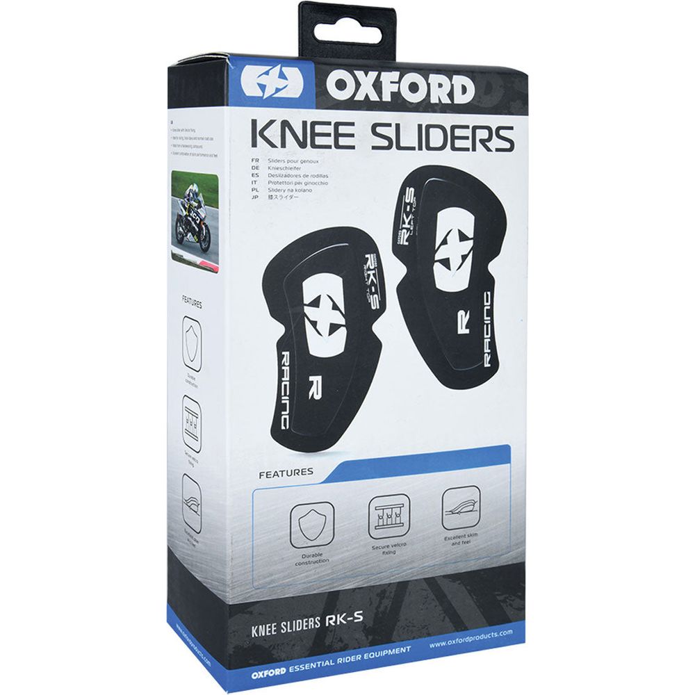 Oxford RK-S Knee Sliders Black / White (Image 2) - ThrottleChimp