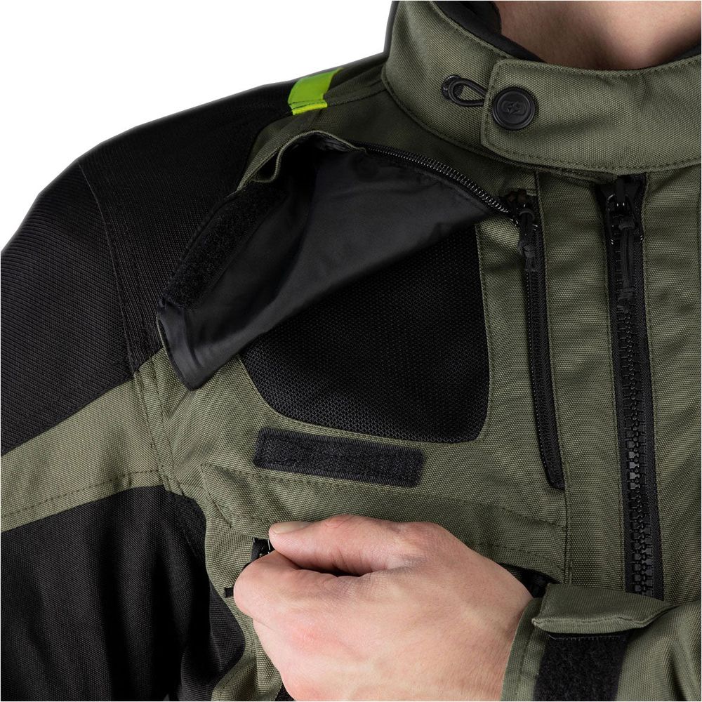 Oxford Rockland Textile Jacket Khaki / Black / Fluo Yellow (Image 6) - ThrottleChimp