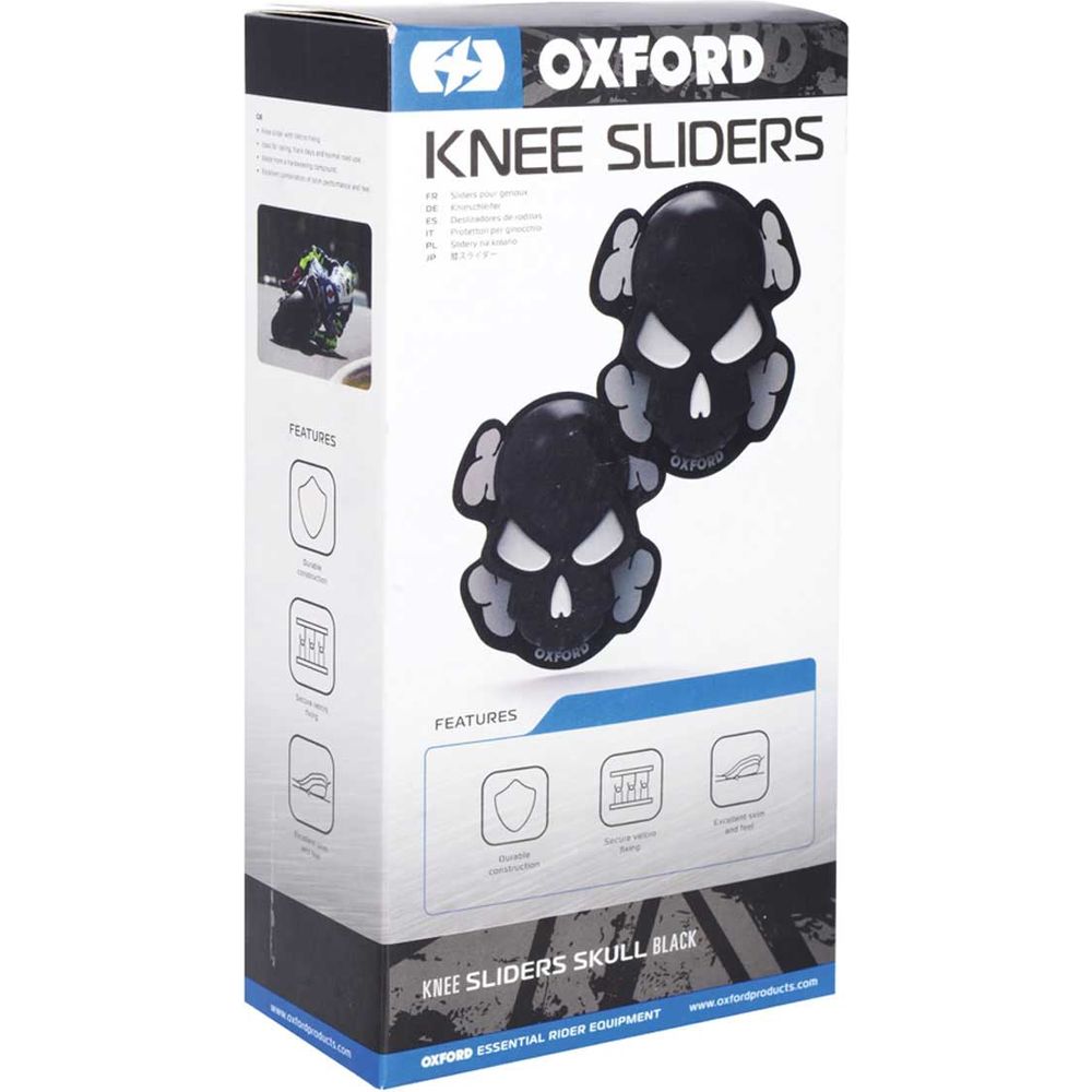 Oxford Skull Knee Sliders Black (Image 2) - ThrottleChimp