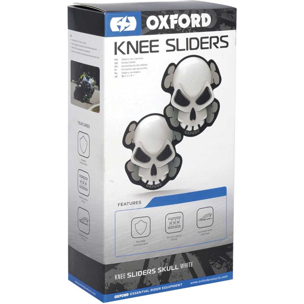 Oxford Skull Knee Sliders White (Image 2) - ThrottleChimp