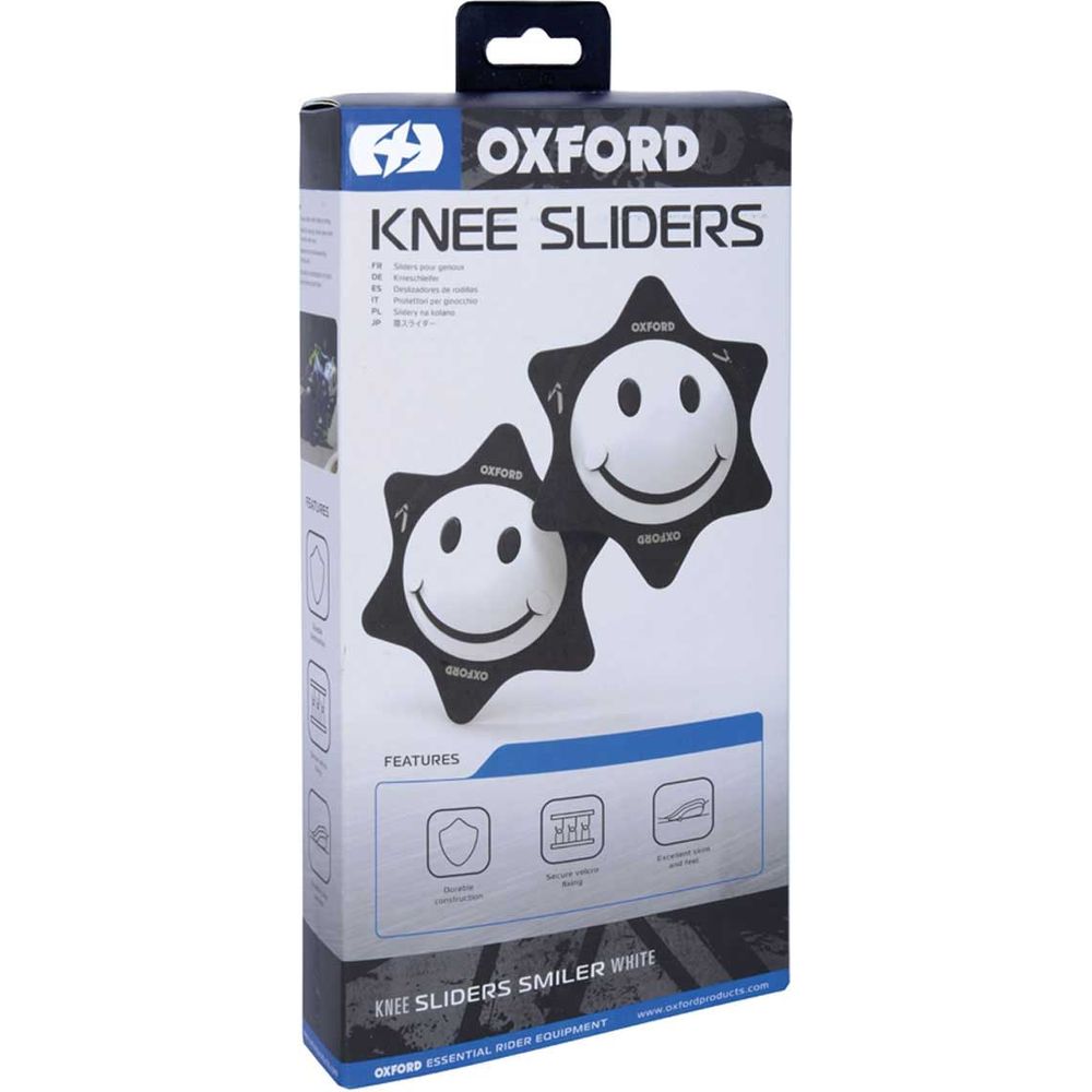 Oxford Smiler Knee Sliders White (Image 2) - ThrottleChimp