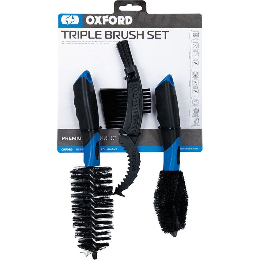 Oxford Triple Cleaning Brush Set Black (Image 2) - ThrottleChimp