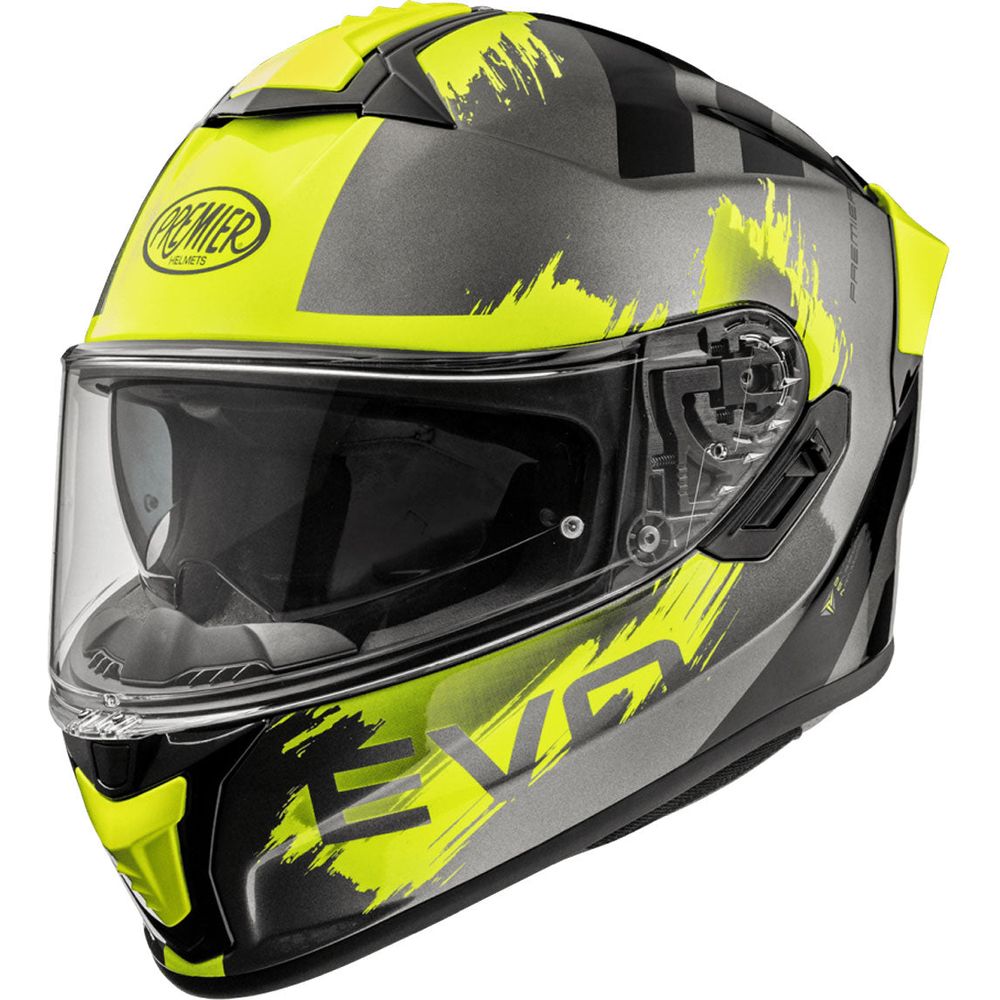 Premier Evoluzione TO Y 17 Full Face Helmet Gunmetal / Neon - ThrottleChimp