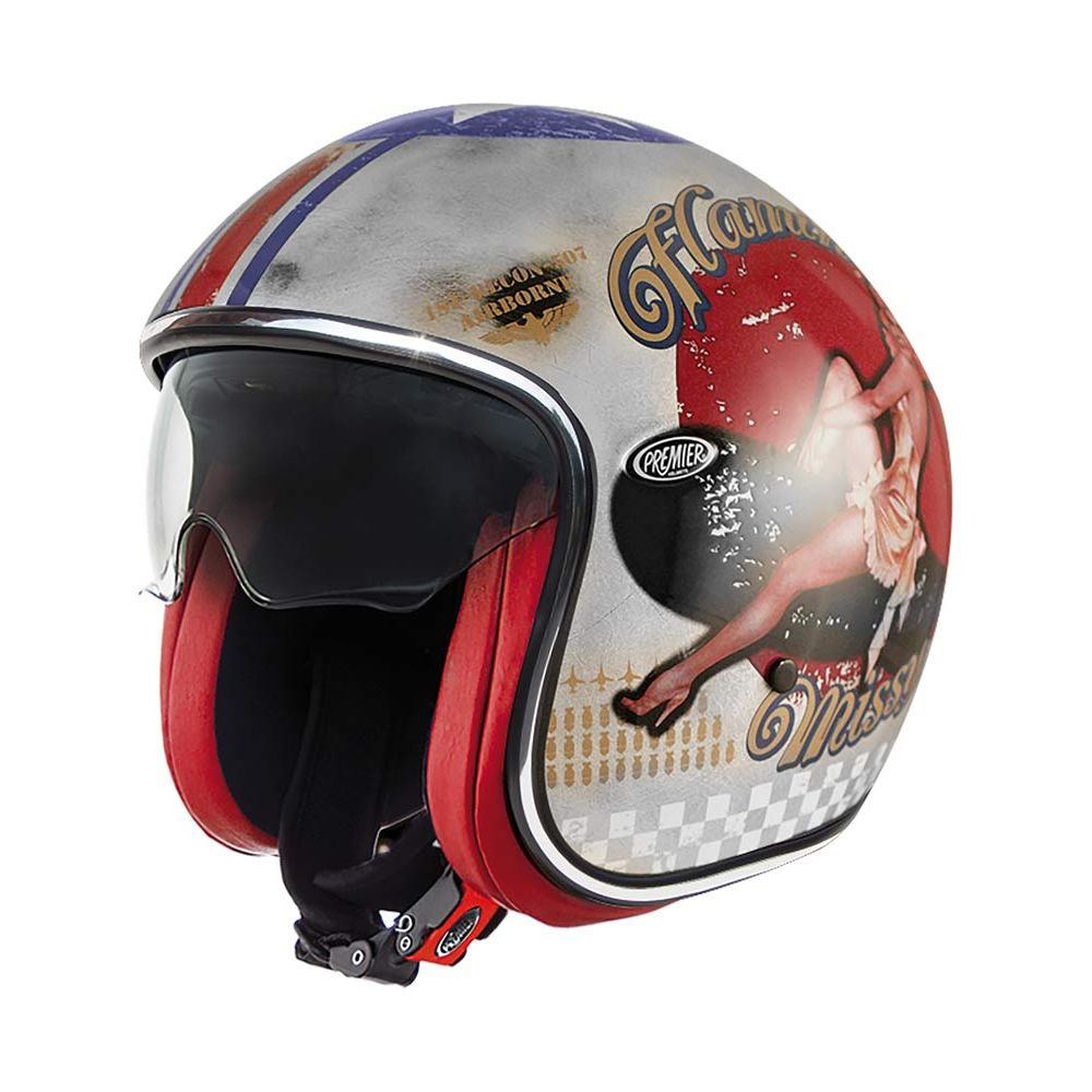 Premier Vintage Pin Up Open Face Helmet Silver - ThrottleChimp