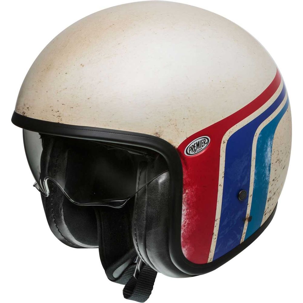 Premier Vintage BTR 8 Open Face Helmet White / Blue / Red - ThrottleChimp