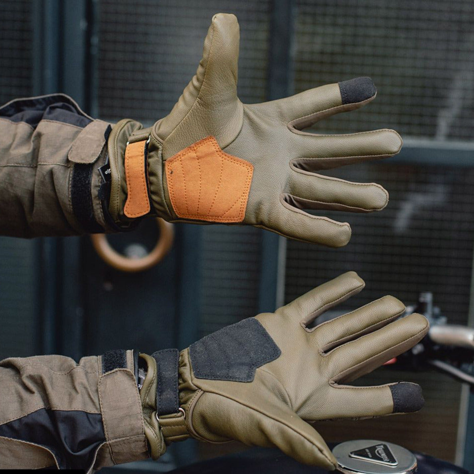 Racer (France) Bridge Leather Gloves Khaki (Image 2) - ThrottleChimp