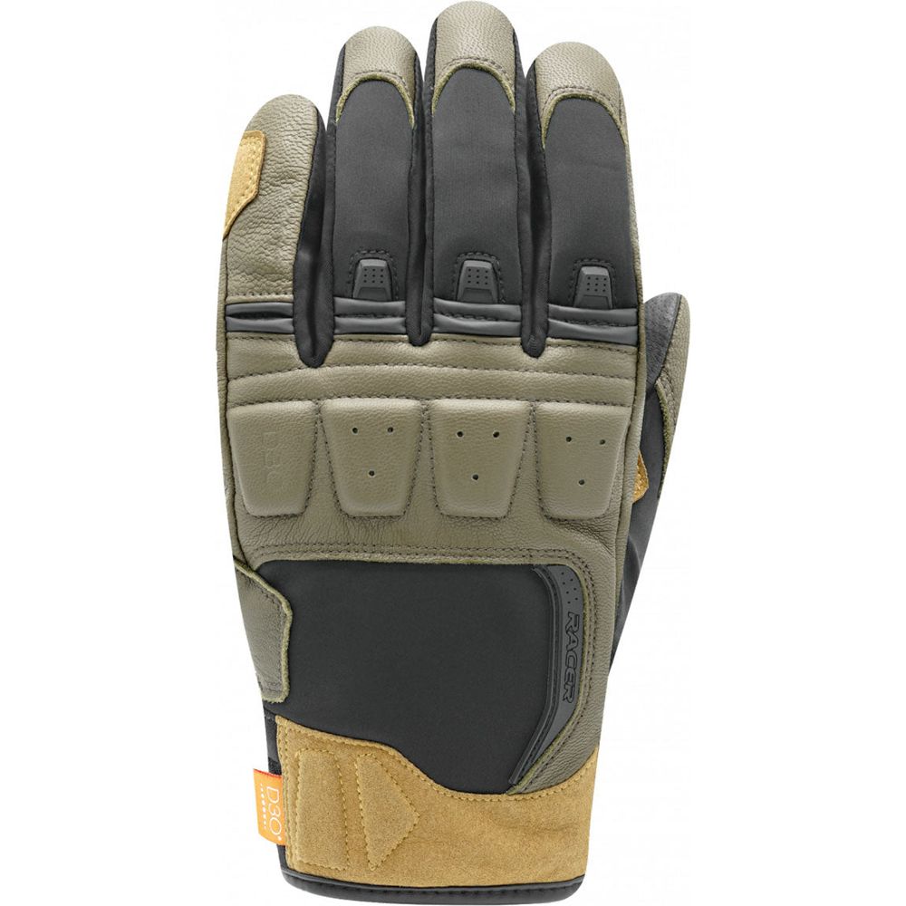 Racer (France) Ronin Winter Leather / Softshell Gloves Black / Sand / Green - ThrottleChimp