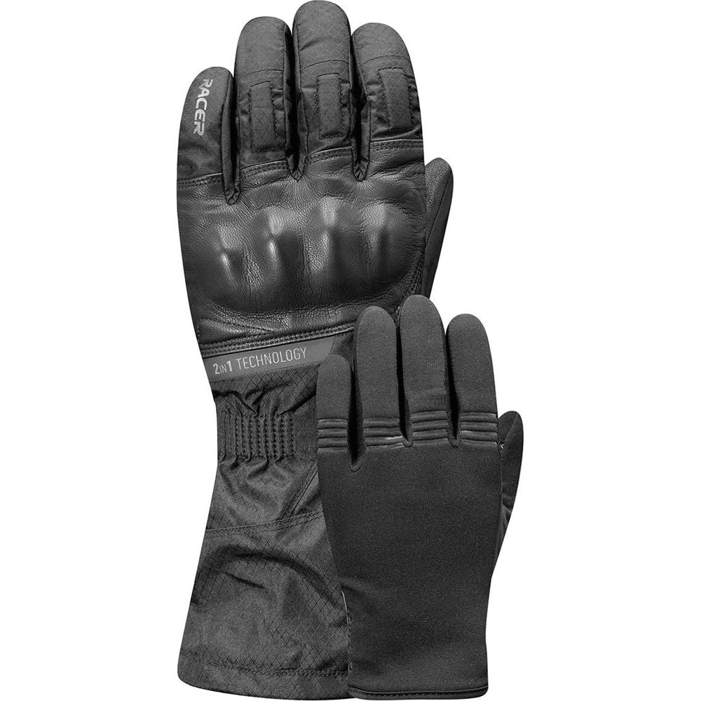 Racer (France) Sibery 2 in 1 Leather / Textile Gloves Black - ThrottleChimp