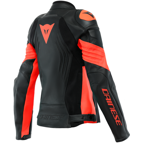 Dainese Racing 4 Ladies Leather Jacket Black / Fluo Red (Image 2) - ThrottleChimp