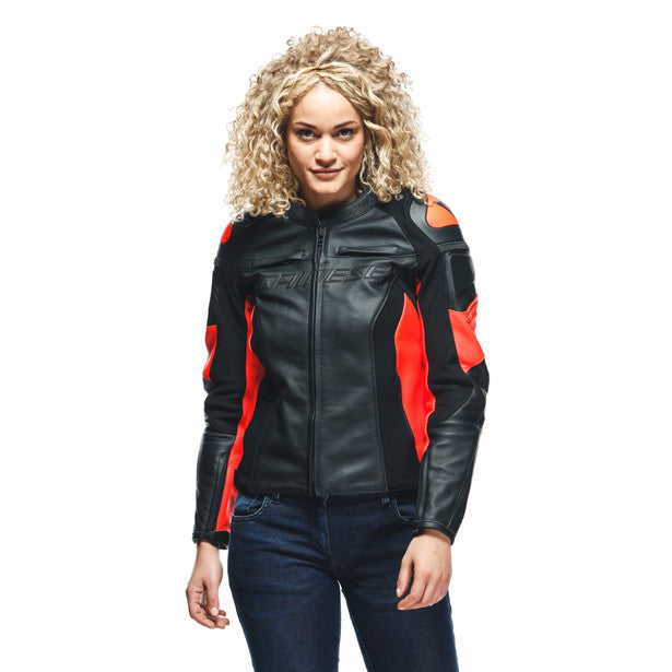 Dainese Racing 4 Ladies Leather Jacket Black / Fluo Red (Image 5) - ThrottleChimp