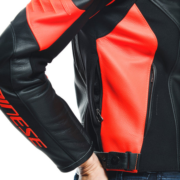 Dainese Racing 4 Ladies Leather Jacket Black / Fluo Red (Image 11) - ThrottleChimp