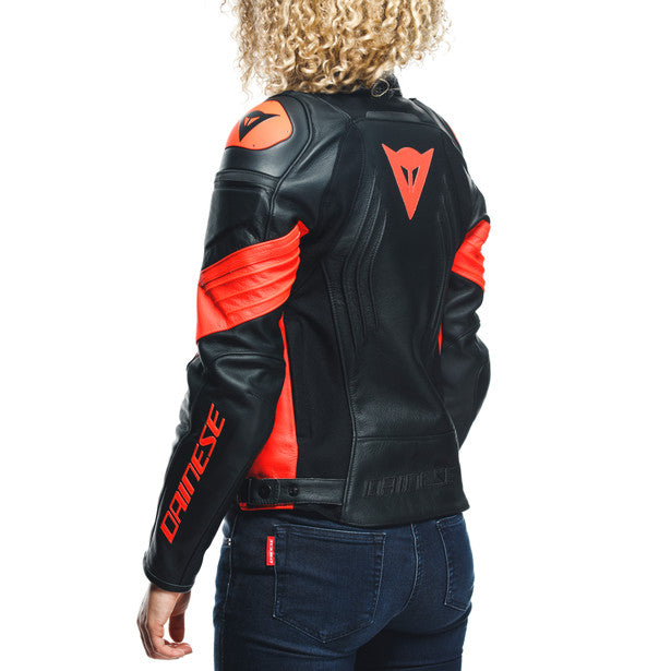 Dainese Racing 4 Ladies Leather Jacket Black / Fluo Red (Image 14) - ThrottleChimp