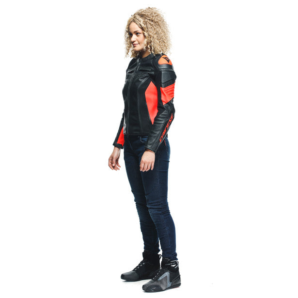 Dainese Racing 4 Ladies Leather Jacket Black / Fluo Red (Image 4) - ThrottleChimp