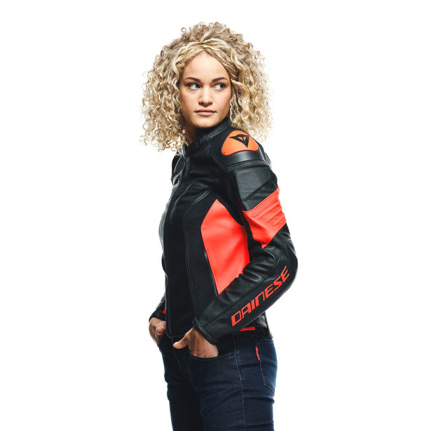 Dainese Racing 4 Ladies Leather Jacket Black / Fluo Red (Image 7) - ThrottleChimp