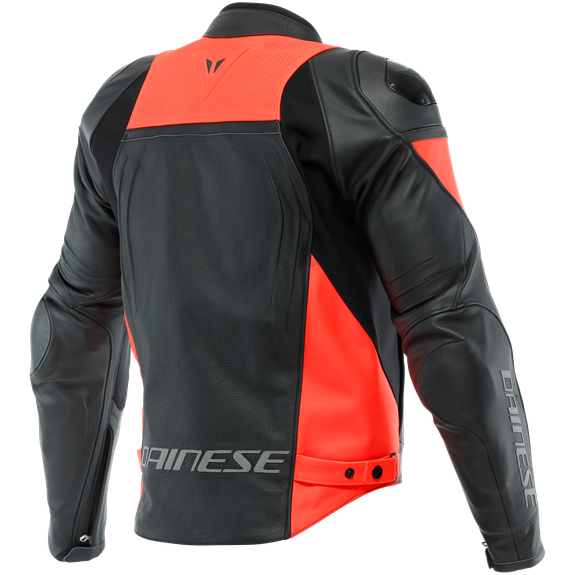 Dainese Racing 4 Perforated Leather Jacket Black / Fluo Red (Image 2) - ThrottleChimp