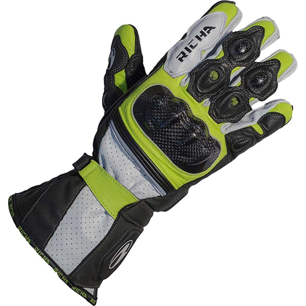 Richa Ravine Leather Gloves Black / White / Yellow - ThrottleChimp