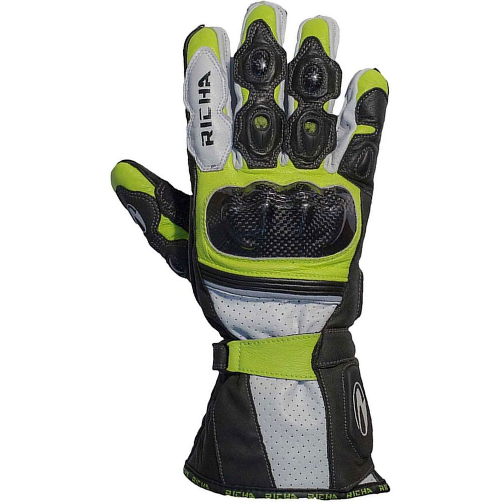 Richa Ravine Leather Gloves Black / White / Yellow (Image 2) - ThrottleChimp