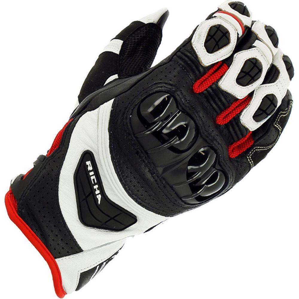 Richa Stealth Leather Gloves Black / White / Red FREE 1 YEAR Returns, FREE UK Delivery | ThrottleChimp