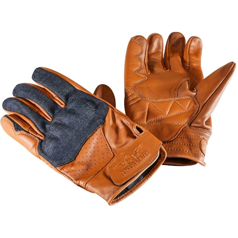 Rokker Denim Leather Gloves Brown - ThrottleChimp