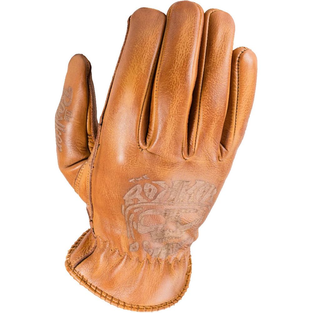 Rokker Tattoo Leather Gloves Skull Cognac - ThrottleChimp