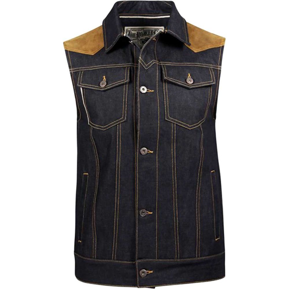 Rokker Mixed Vest Denim Blue / Brown - ThrottleChimp